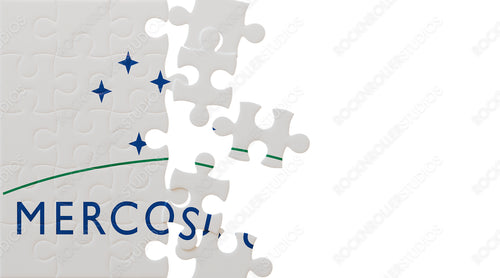 Piece Together Progress: Incomplete MERCOSUR Flag Puzzle with Stars and Text