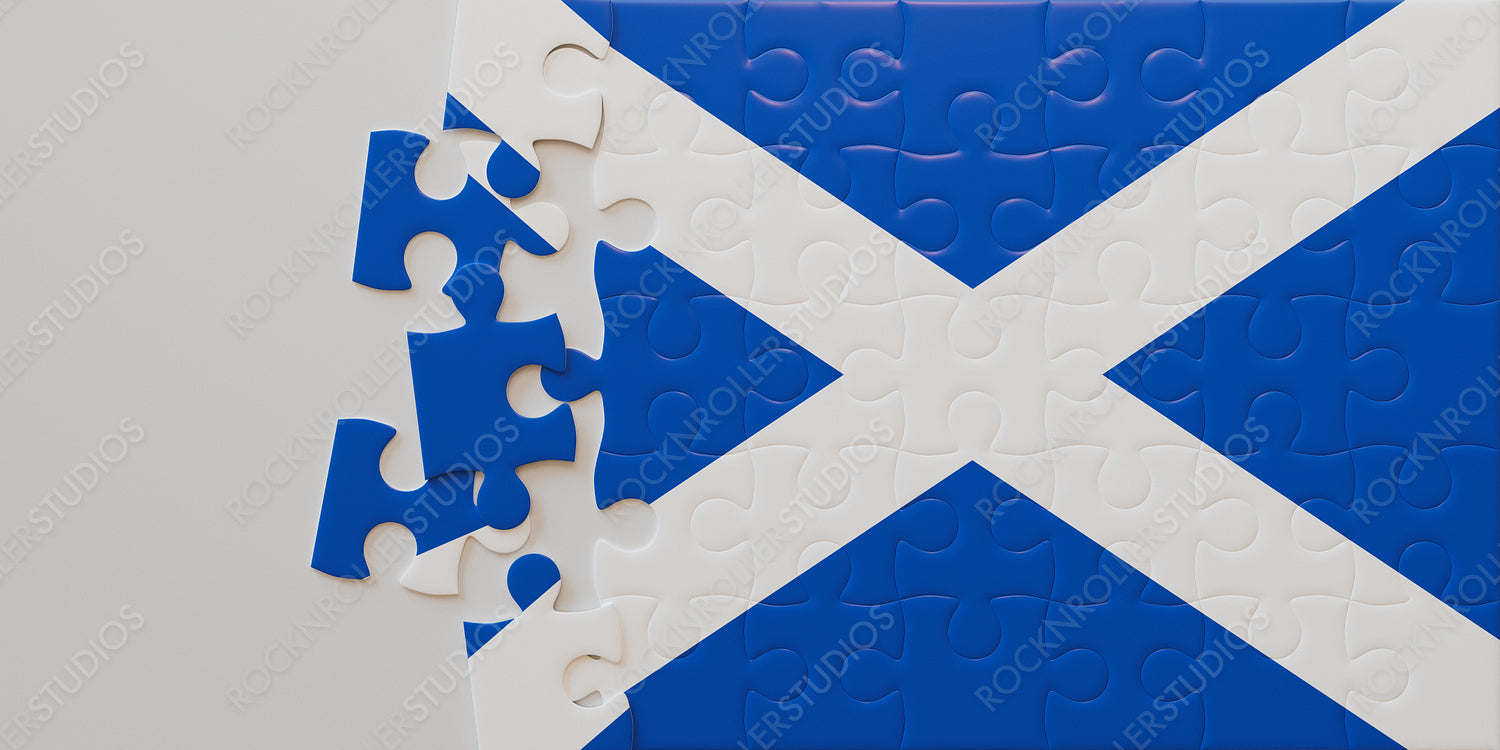 Creative Puzzle Challenge: Assembling the Scottish Flag Jigsaw with Unfinished Edges