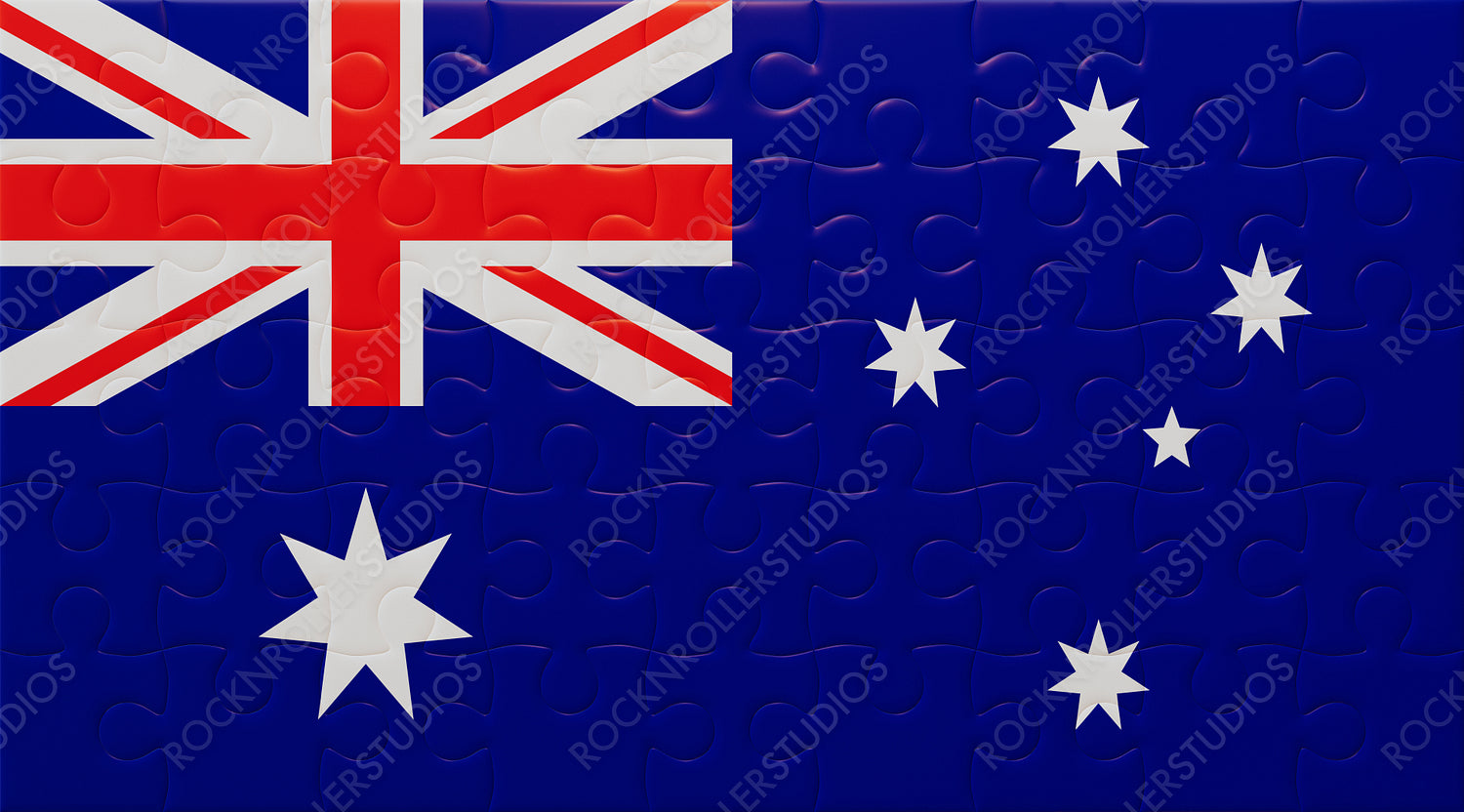 Australia's Pride in a Puzzle: Creative Jigsaw of Flag with Union Jack and Southern Cross