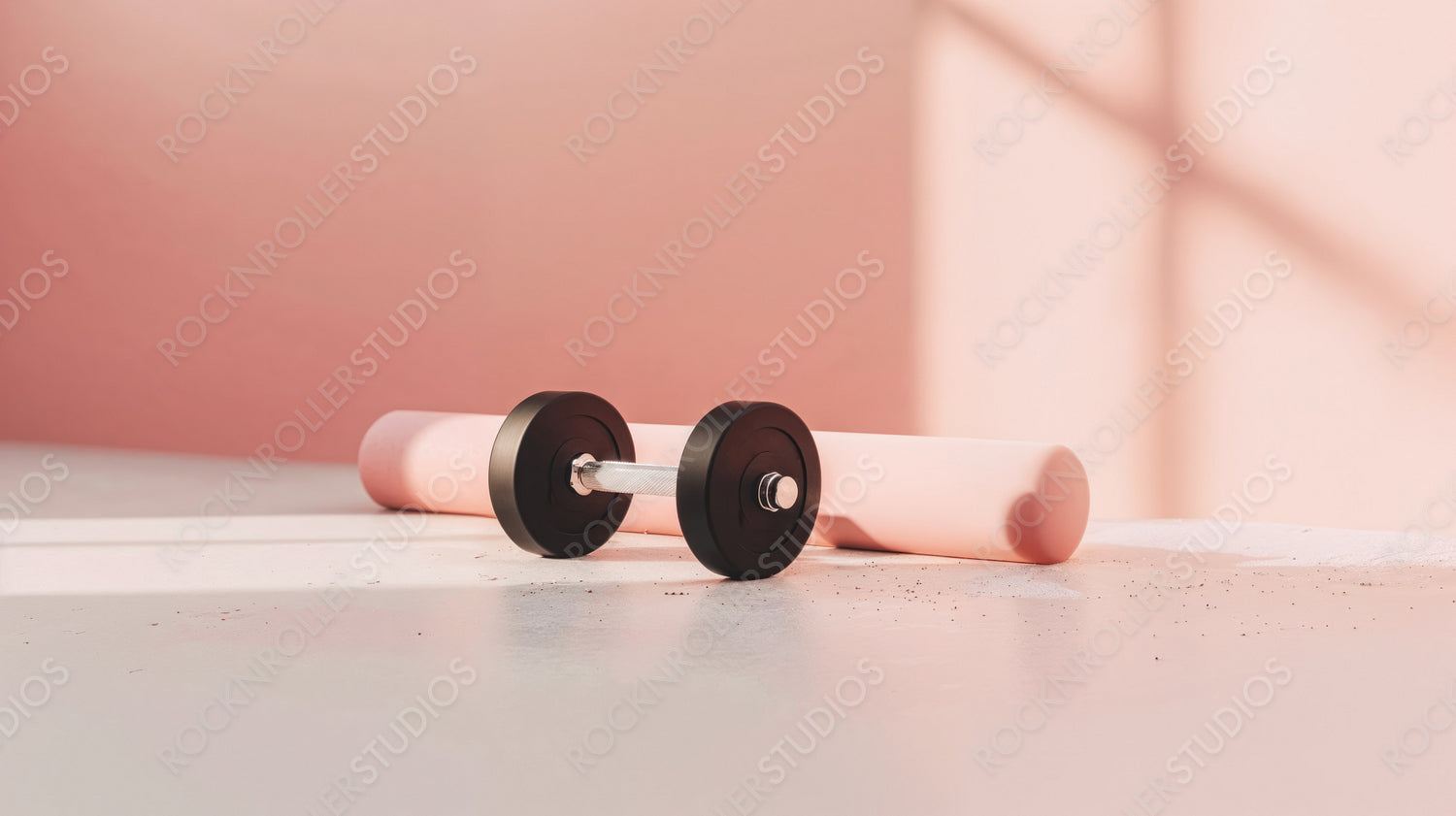 Minimalist Fitness Concept with Dumbbells on Pink Background