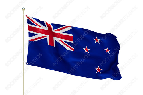 Stunning New Zealand Flag Waving Proudly - Union Jack and Southern Cross Against a Blue Sky. Transparent PNG