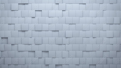 Semigloss, Polished Wall background with tiles. White, tile Wallpaper with Square, 3D blocks. 3D Render