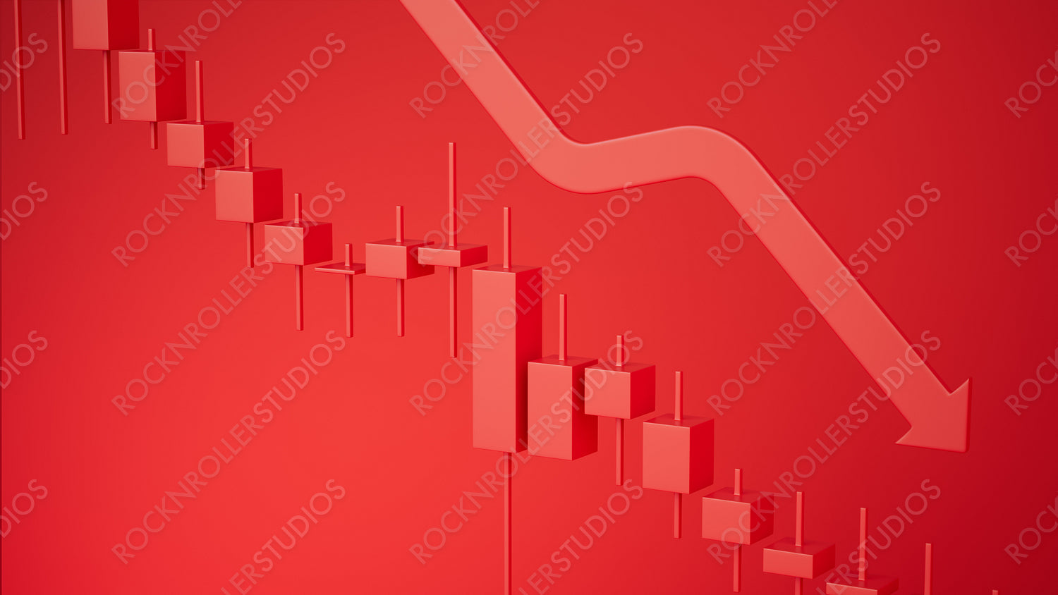 Striking 3D Red Financial Chart Showing Market Downturn