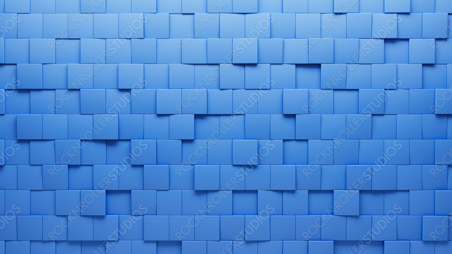 Blue, Square Mosaic Tiles arranged in the shape of a wall. Futuristic, Semigloss, Blocks stacked to create a 3D block background. 3D Render