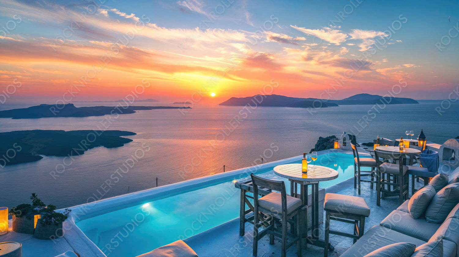 Romantic Sunset Poolside Dining with Ocean View