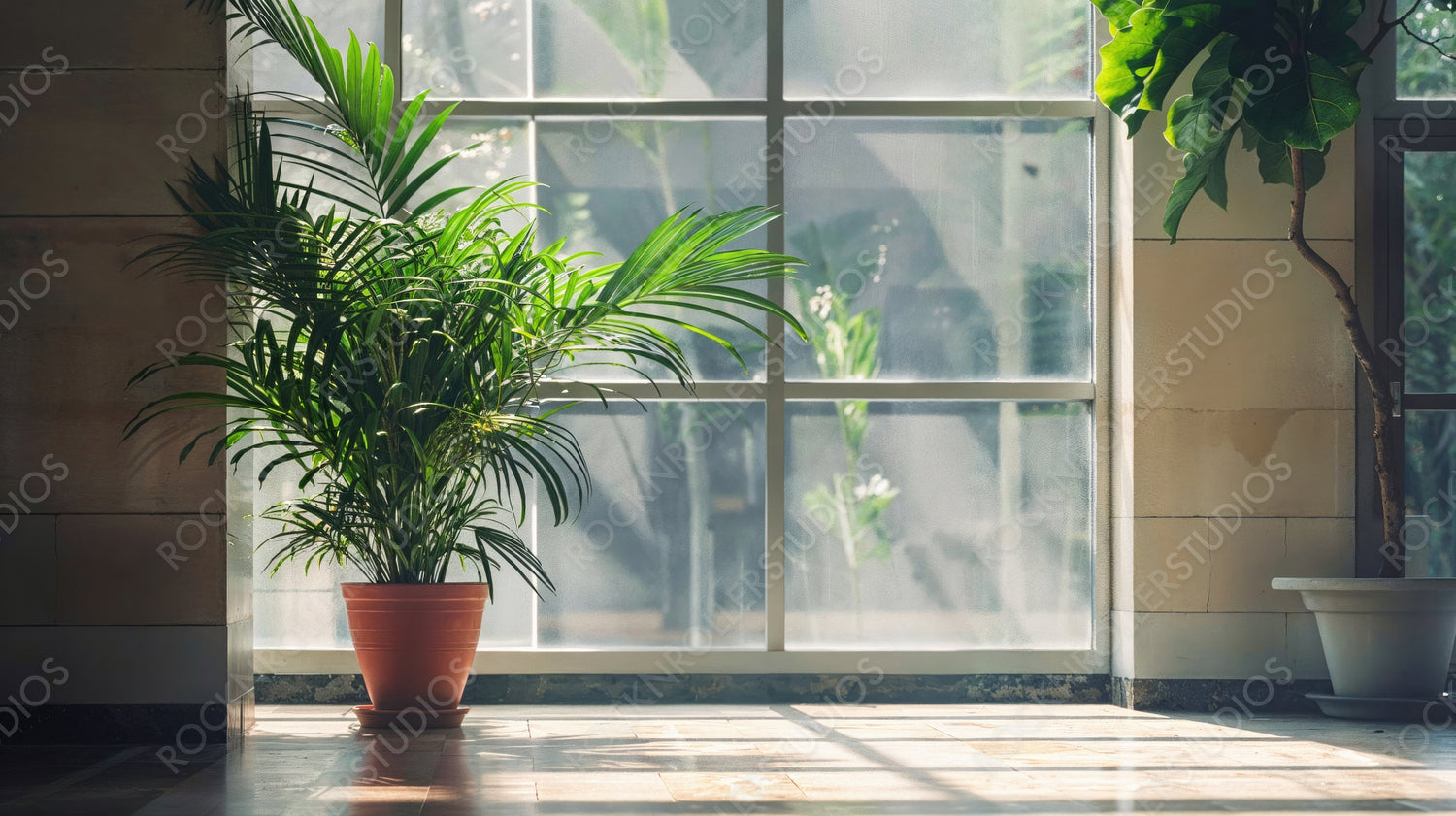 Serene Indoor Garden - Peaceful Space with Sunlit Green Plants
