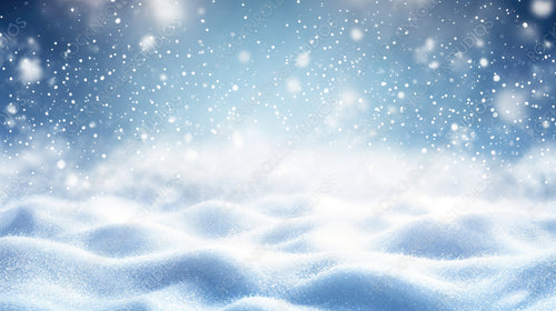 Pristine Snowfall Over Glistening White Snow Hills with Snowflakes Falling from a Blue Winter Sky