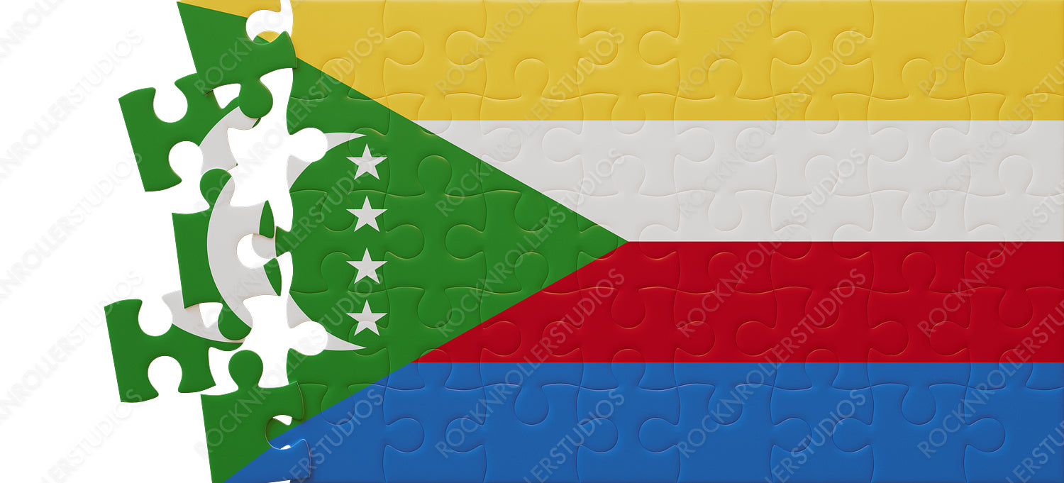Vibrant Puzzle Challenge: Comoros flag interlocking in Harmony