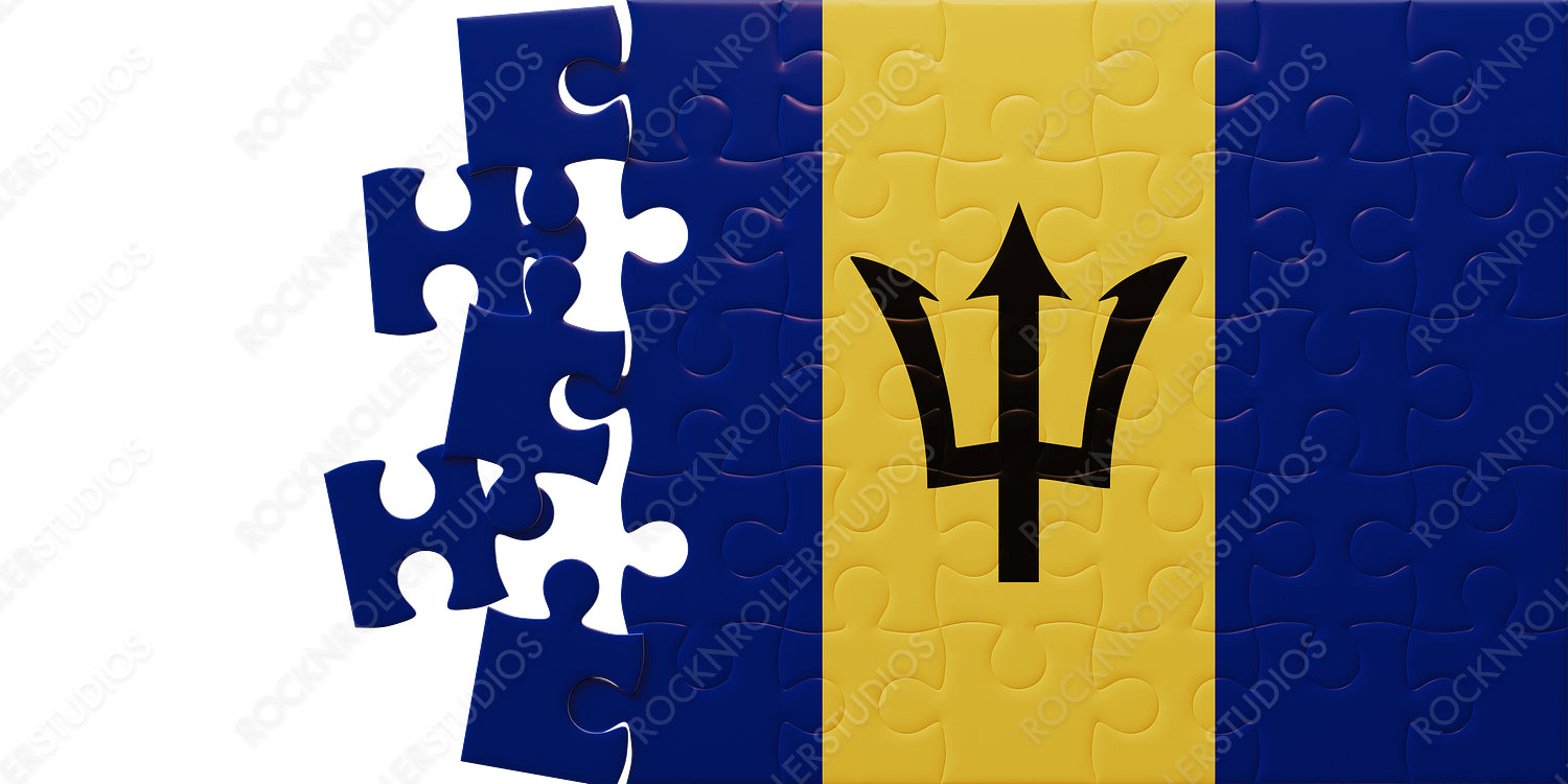 Barbados Flag Puzzle Concept: Uniting Pieces with Trident Symbol