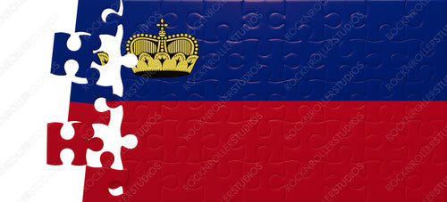 Partially Assembled Liechtenstein Flag Puzzle with Crown Detail