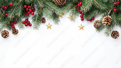 Classic Christmas Garland with Golden Stars, Pine Cones, and Red Ornaments