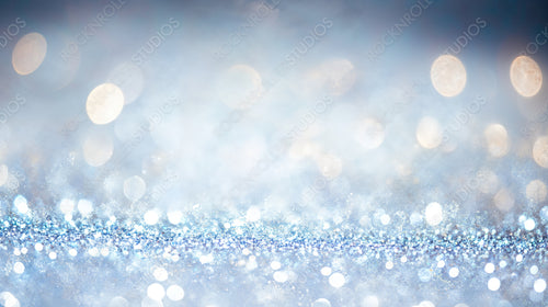 Magical Sparkling Blue Bokeh with Frosty Glitter for Winter Holiday Background