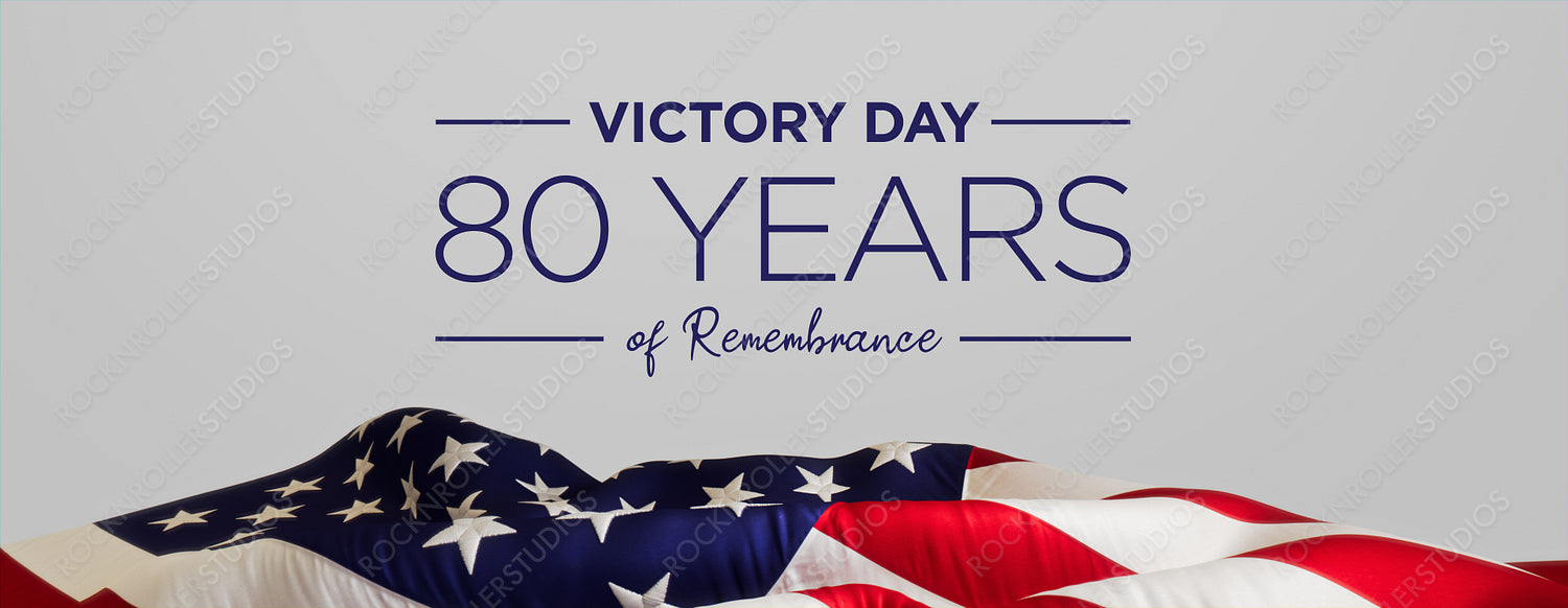 80th Victory Day Anniversary: Patriotic American Flag and Elegant Remembrance Text