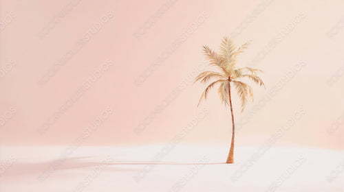 Minimalistic Palm Tree in Pink Desert Landscape