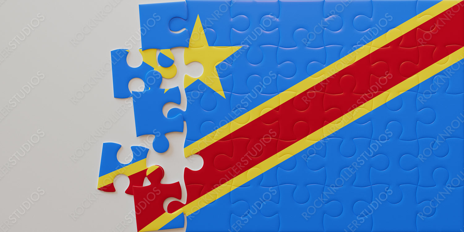 Vibrant 3D Jigsaw Puzzle of the Democratic Republic of the Congo Flag on Grey Background