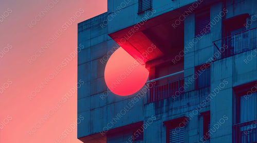 Modern Apartment Building with Striking Geometric Architecture at Sunset