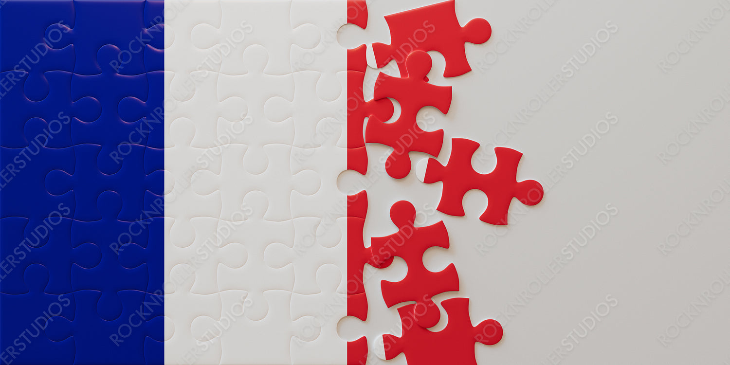 Creative Jigsaw Puzzle of French Flag: Integrating Blue, White, and Red Pieces