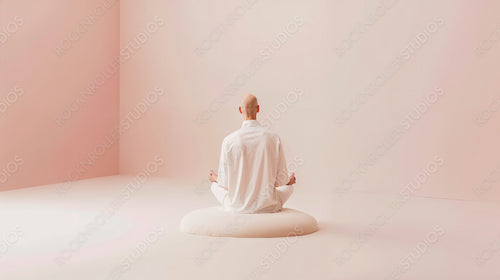 Serene Meditation Concept with Man in White on Soft Pink Background