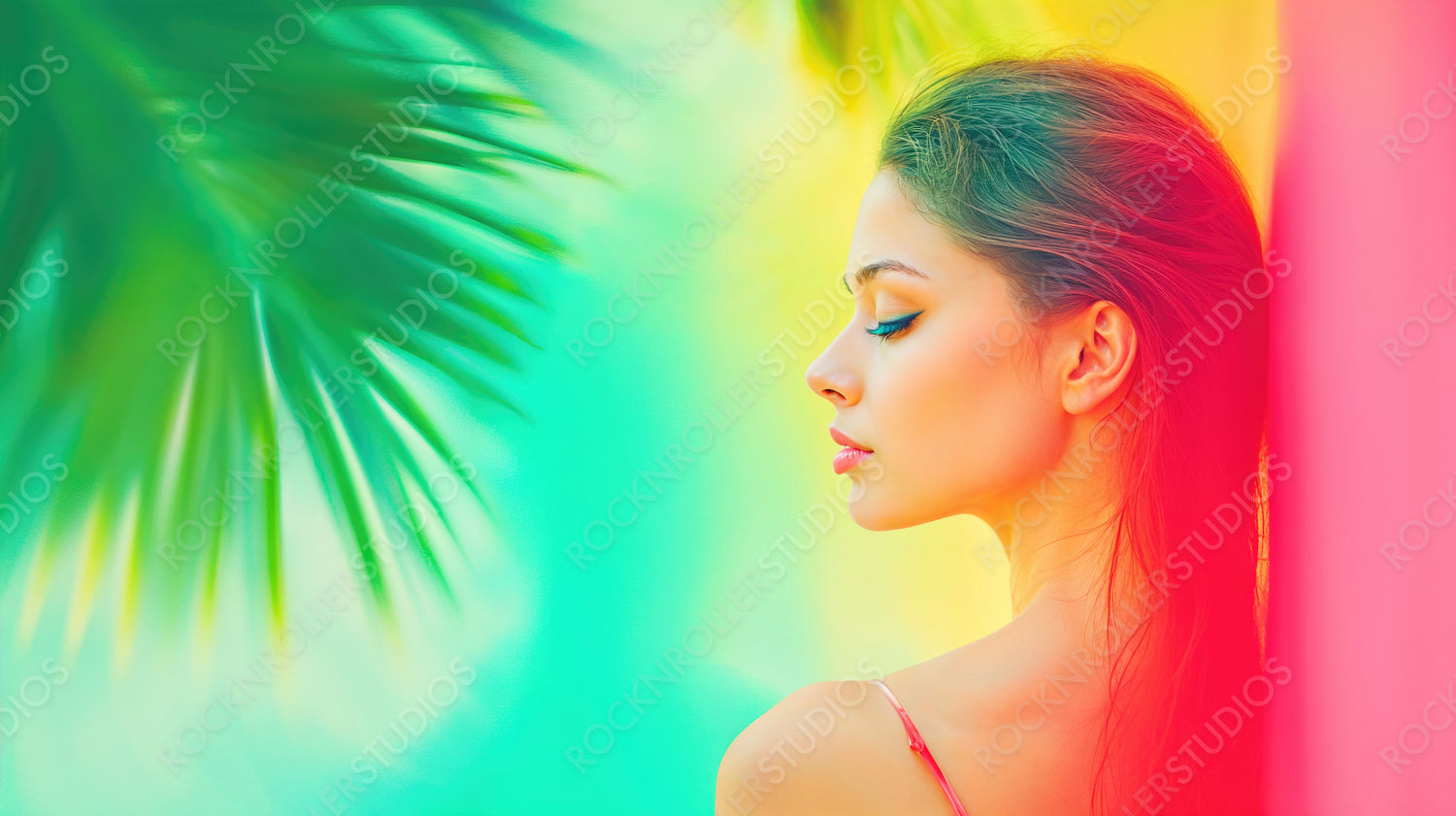 Serene Beauty: Young Woman in Vibrant Tropical Bliss