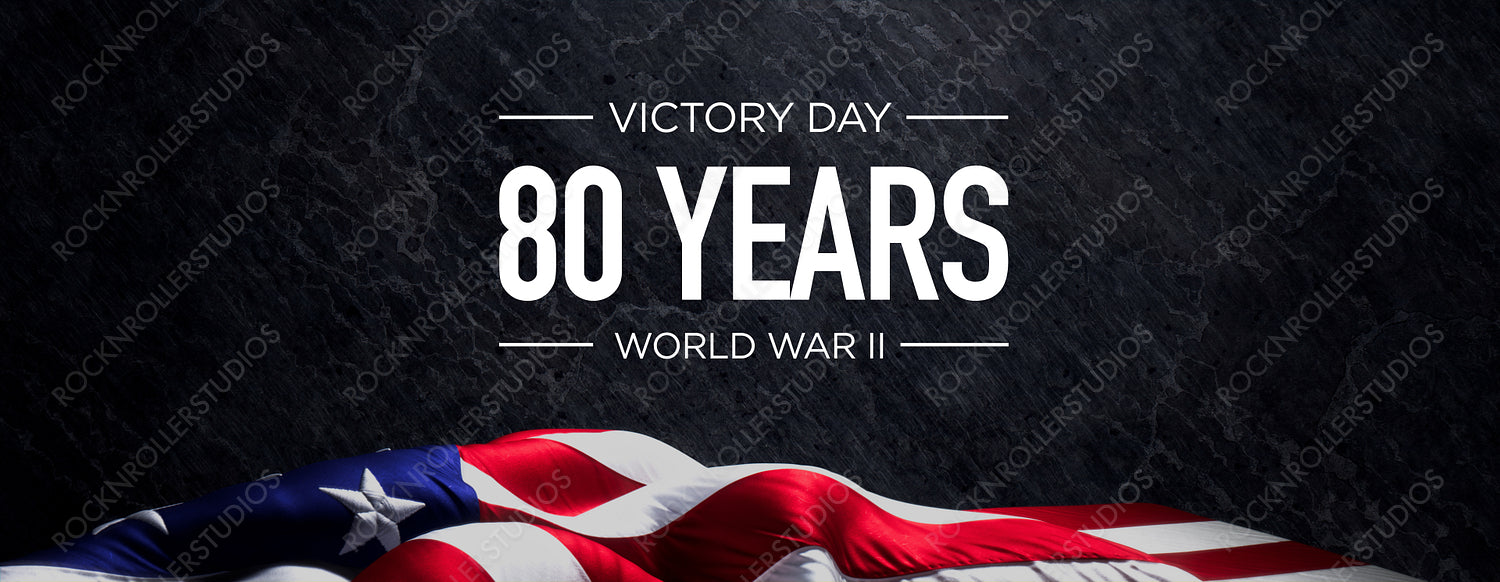 80th Victory Day Anniversary Banner with Patriotic American Flag