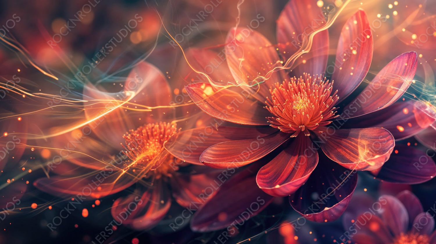 Radiant Abstract Flower Petals with Light Streaks