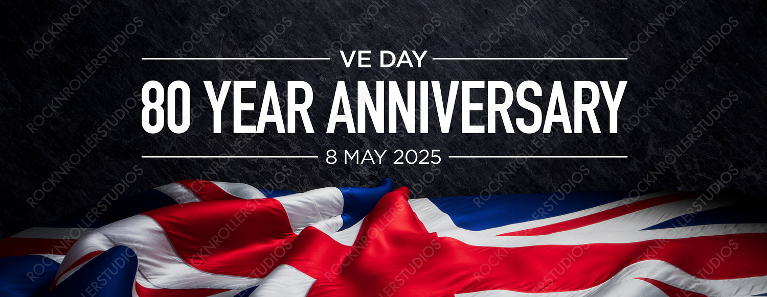 Striking VE Day 80th Anniversary Tribute with Union Jack on Textured Background