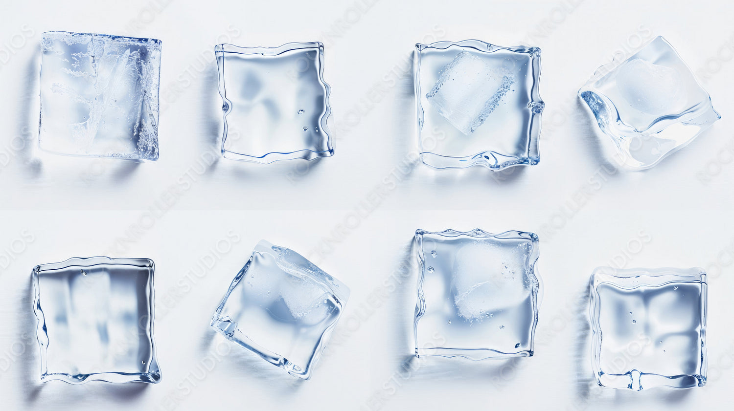 Collection of Transparent Ice Cubes with Different Shapes