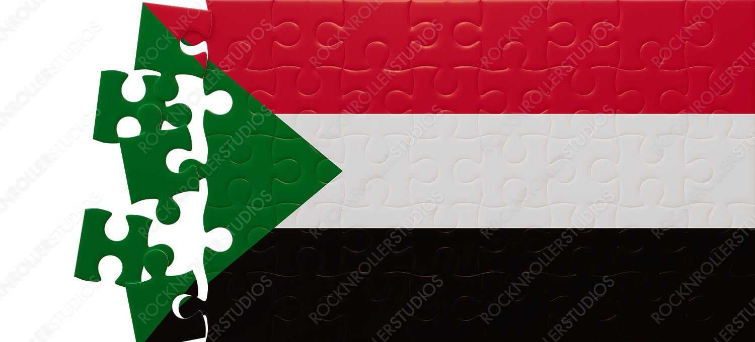 Creative Puzzle of Sudan Flag with Christmas Tree Piece Symbolizing Yemen-Sudan Connection