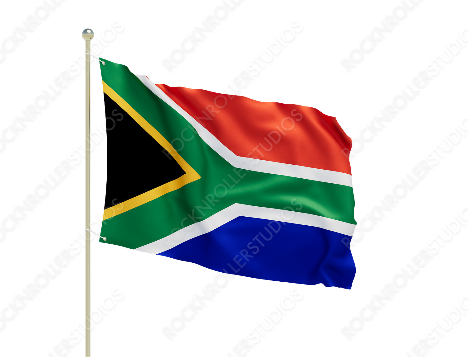 Vibrant South African Flag Waving Proudly on a Flagpole, Symbolizing National Pride and Identity. Transparent PNG