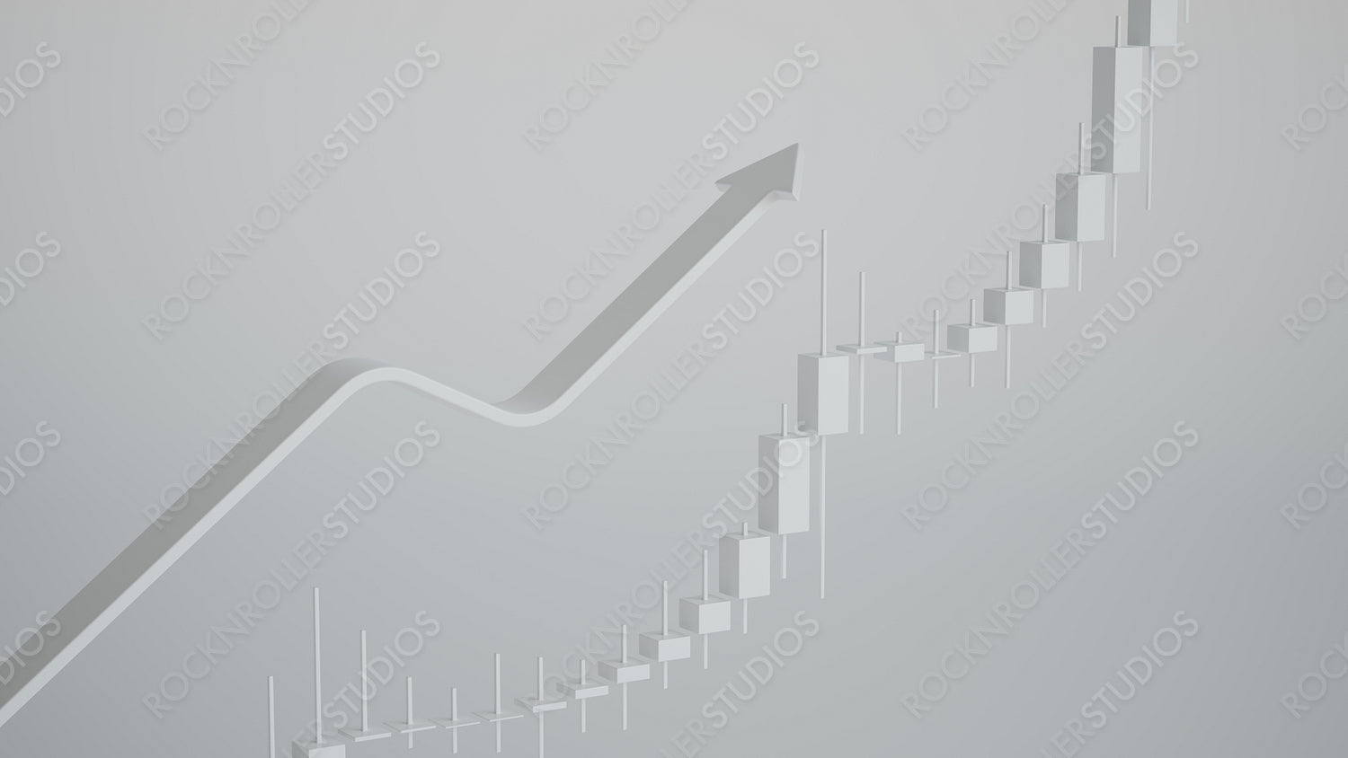 Modern Abstract Stock Market Growth Chart with 3D Candlestick Bars and Upward Arrow