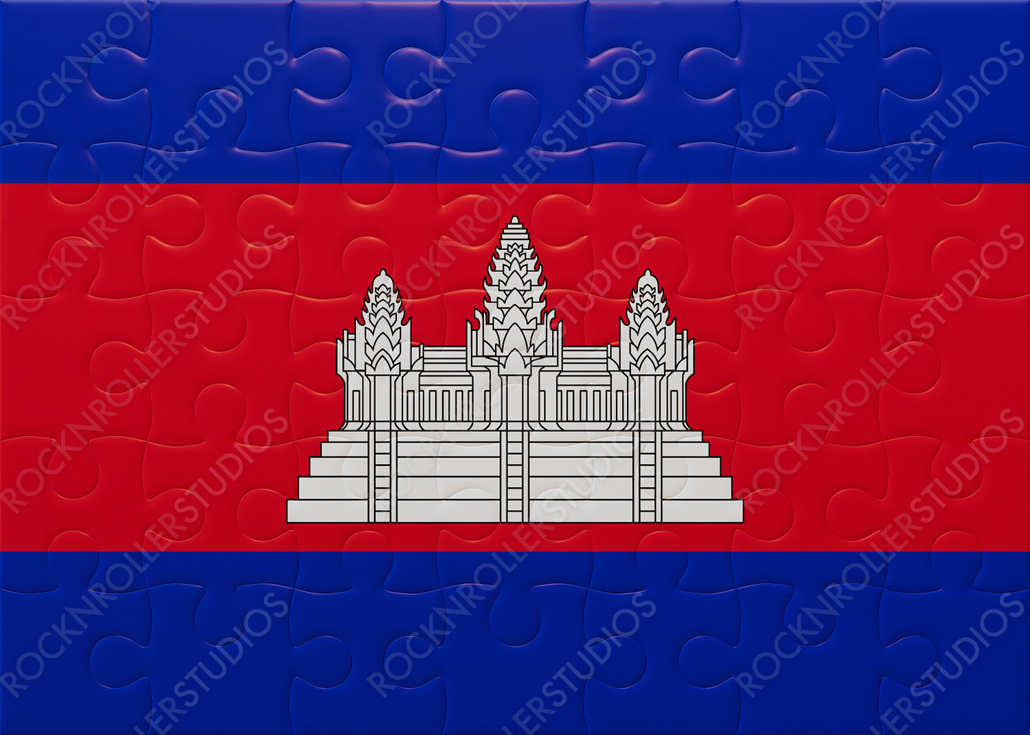 Unity in Pieces: Cambodia Flag as Jigsaw Puzzle with Angkor Wat