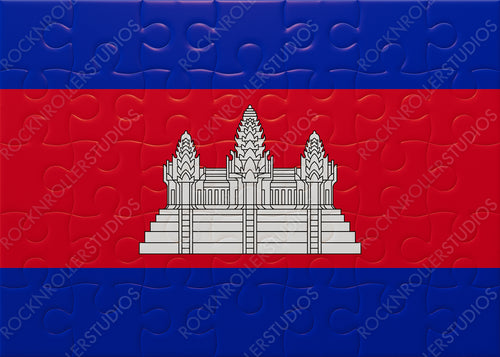 Unity in Pieces: Cambodia Flag as Jigsaw Puzzle with Angkor Wat