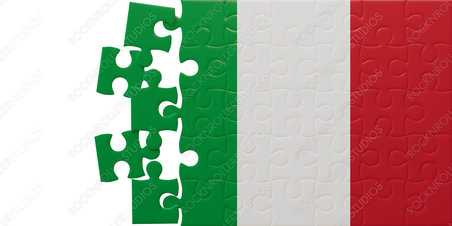 Creative Italian Flag as a Jigsaw Puzzle: Dynamic Assembly of National Pride