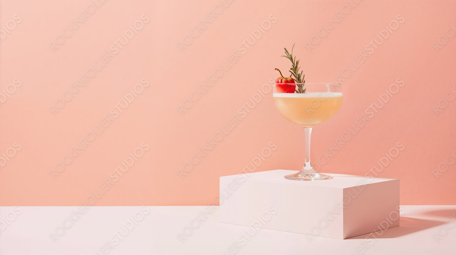 Elegant Cocktail Glass with Strawberry and Rosemary Garnish