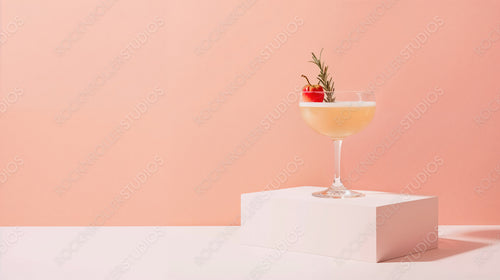 Elegant Cocktail Glass with Strawberry and Rosemary Garnish