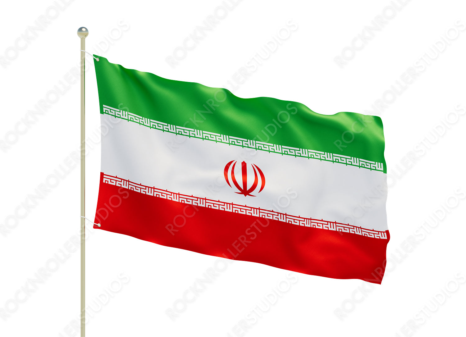 Majestic Iranian Flag with Emblem and Allahu Akbar Inscription Waving Proudly. Transparent PNG