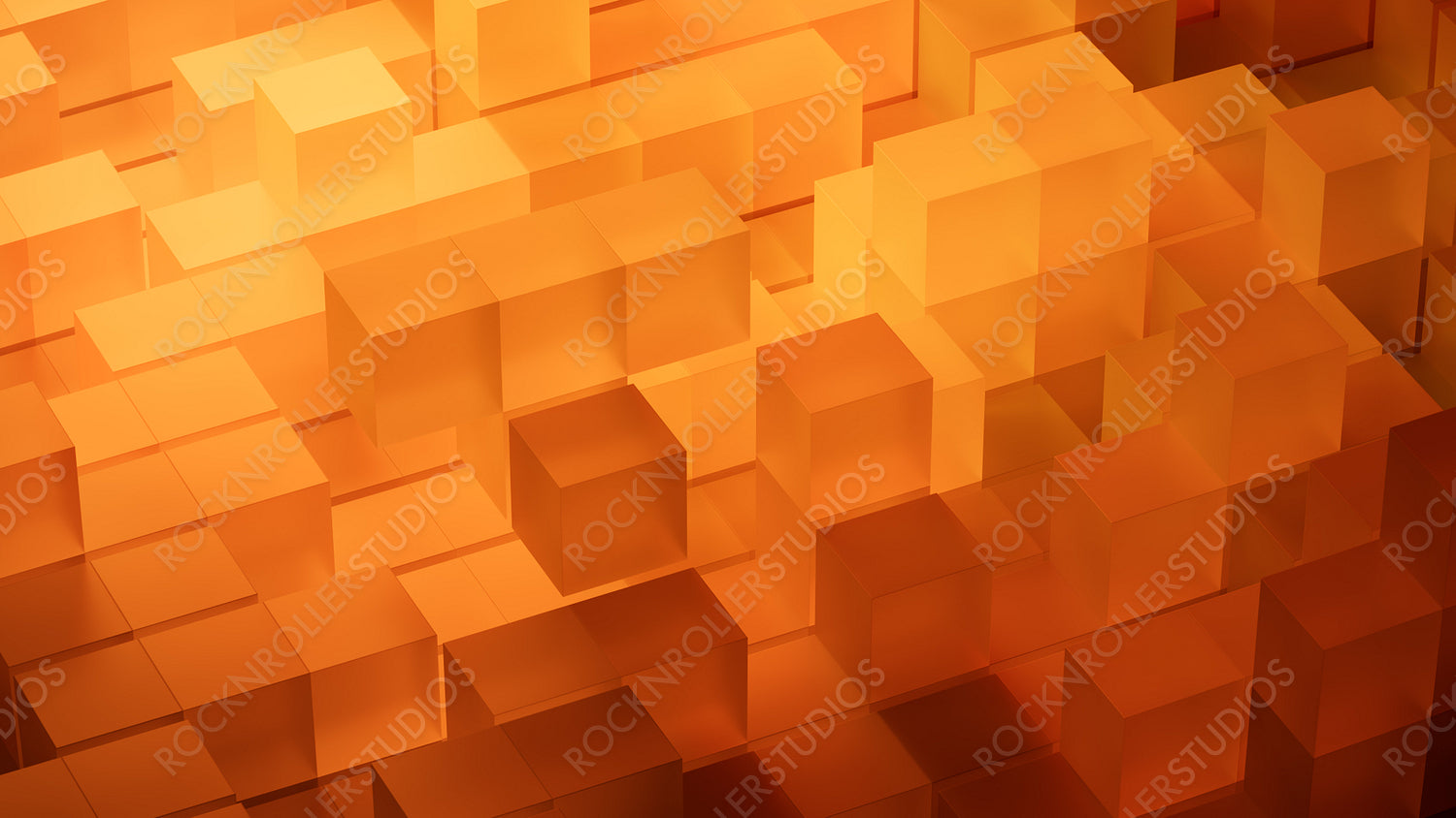 Contemporary Tech Wallpaper with Neatly Constructed Translucent Blocks. Orange and Yellow, 3D Render.