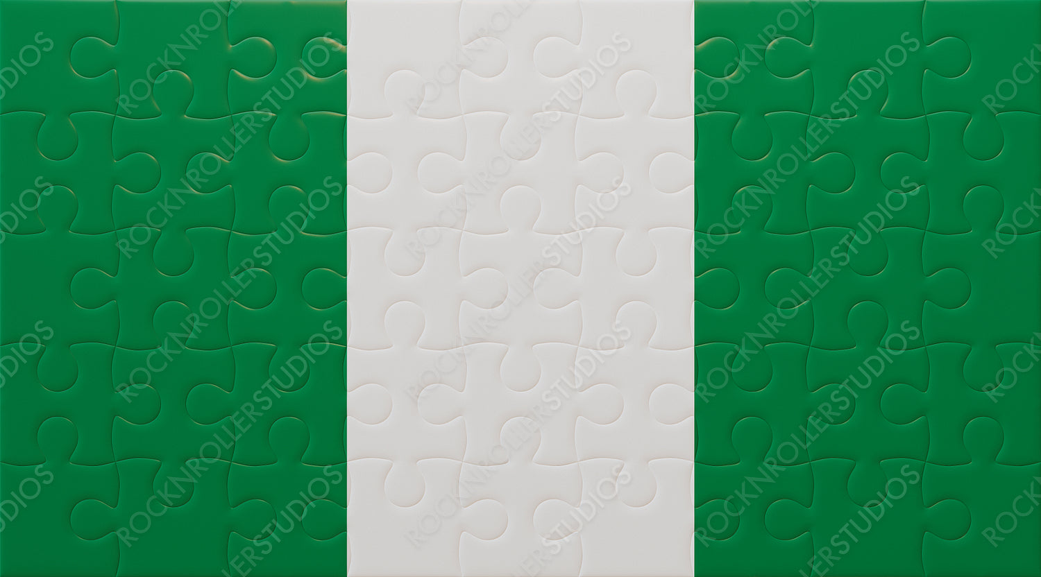 Creative Puzzle Art Mimicking Nigerian Flag with Green and White Jigsaw Pieces