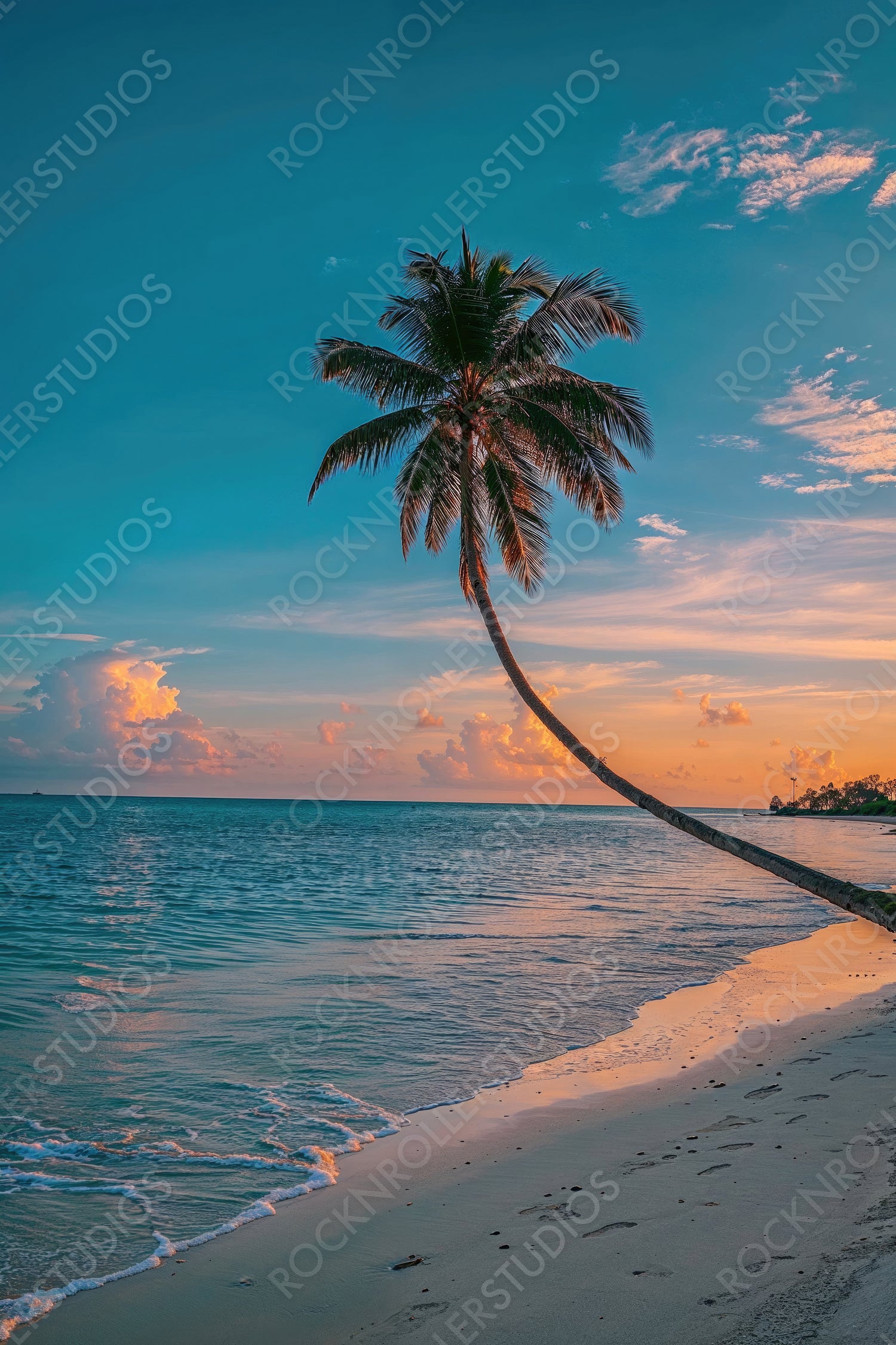 Tropical get-away Scenery in Thailand. Well-being concept with Exotic Sunset Beach.