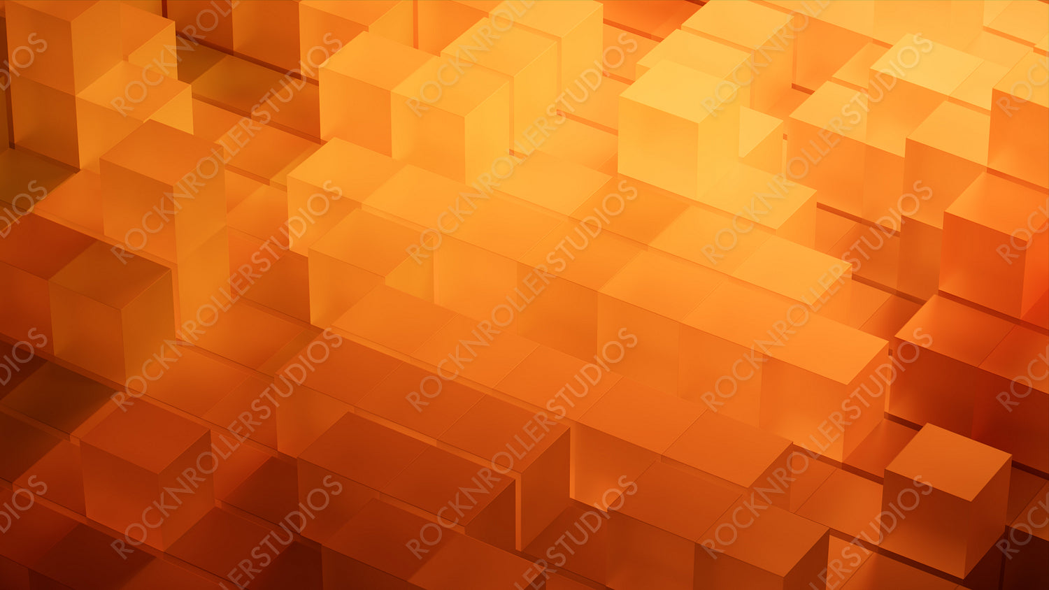 Innovative Tech Wallpaper with Neatly Aligned Translucent Cubes. Orange and Yellow, 3D Render.