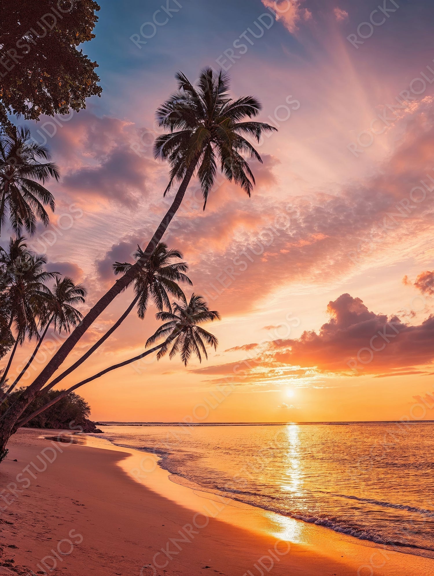 Scenic getaway Seascape. Well-being banner with Romantic Sunrise Beach.