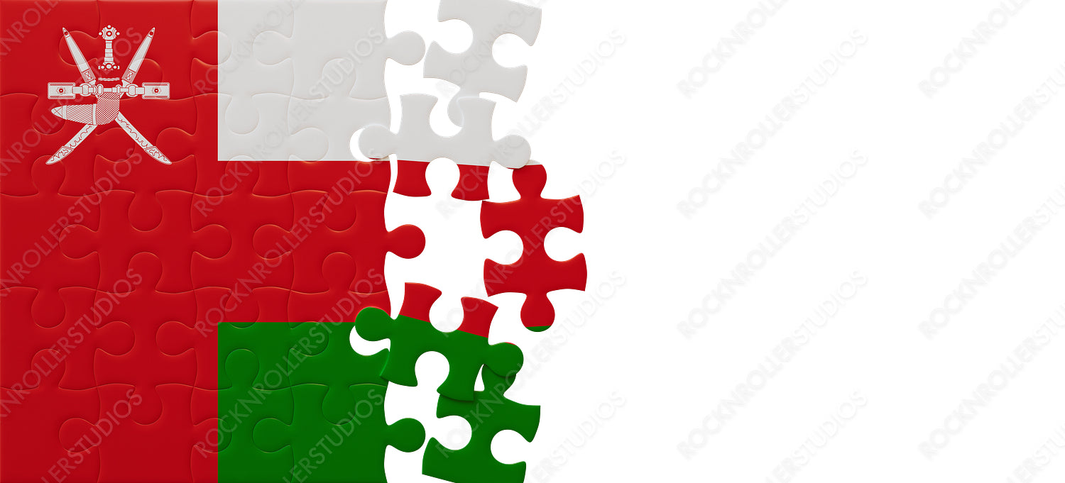 Creative Jigsaw Puzzle of Oman's Flag with Missing Pieces - National Pride and Unity Concept