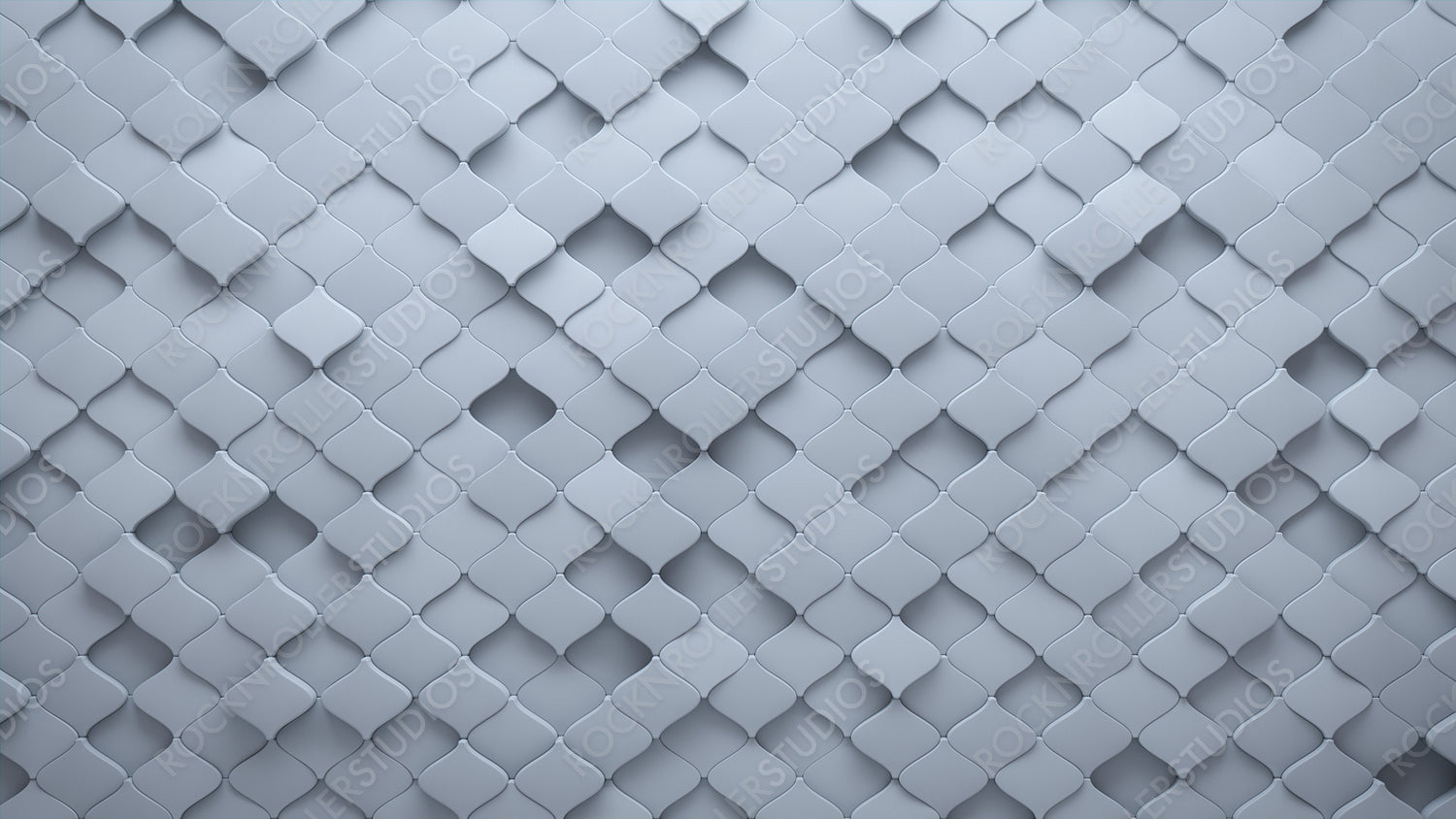 3D, Futuristic Mosaic Tiles arranged in the shape of a wall. Arabesque, White, Blocks stacked to create a Semigloss block background. 3D Render