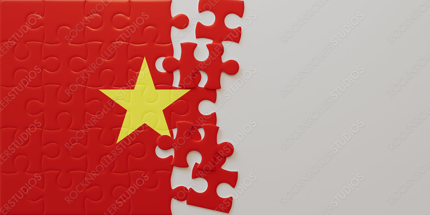 Vietnam Flag Jigsaw Puzzle: Incomplete Assembly on White Background