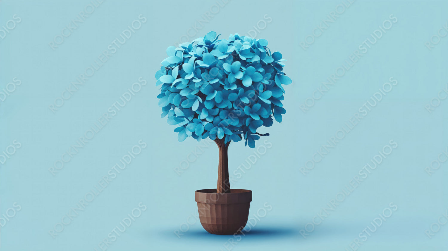 Blue Artistic Tree in a Modern Flowerpot on a Blue Background