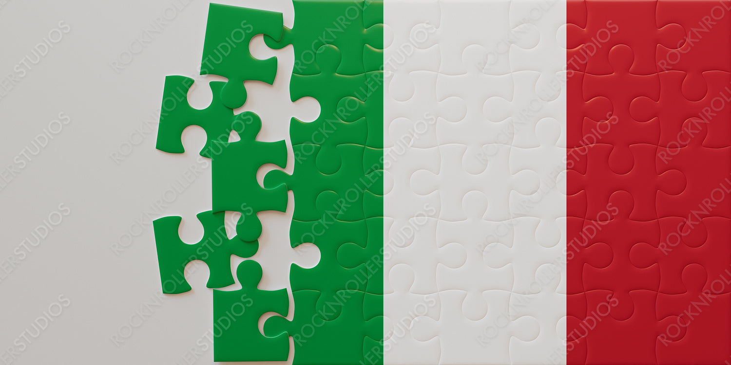 Creative Italian Flag as a Jigsaw Puzzle: Dynamic Assembly of National Pride