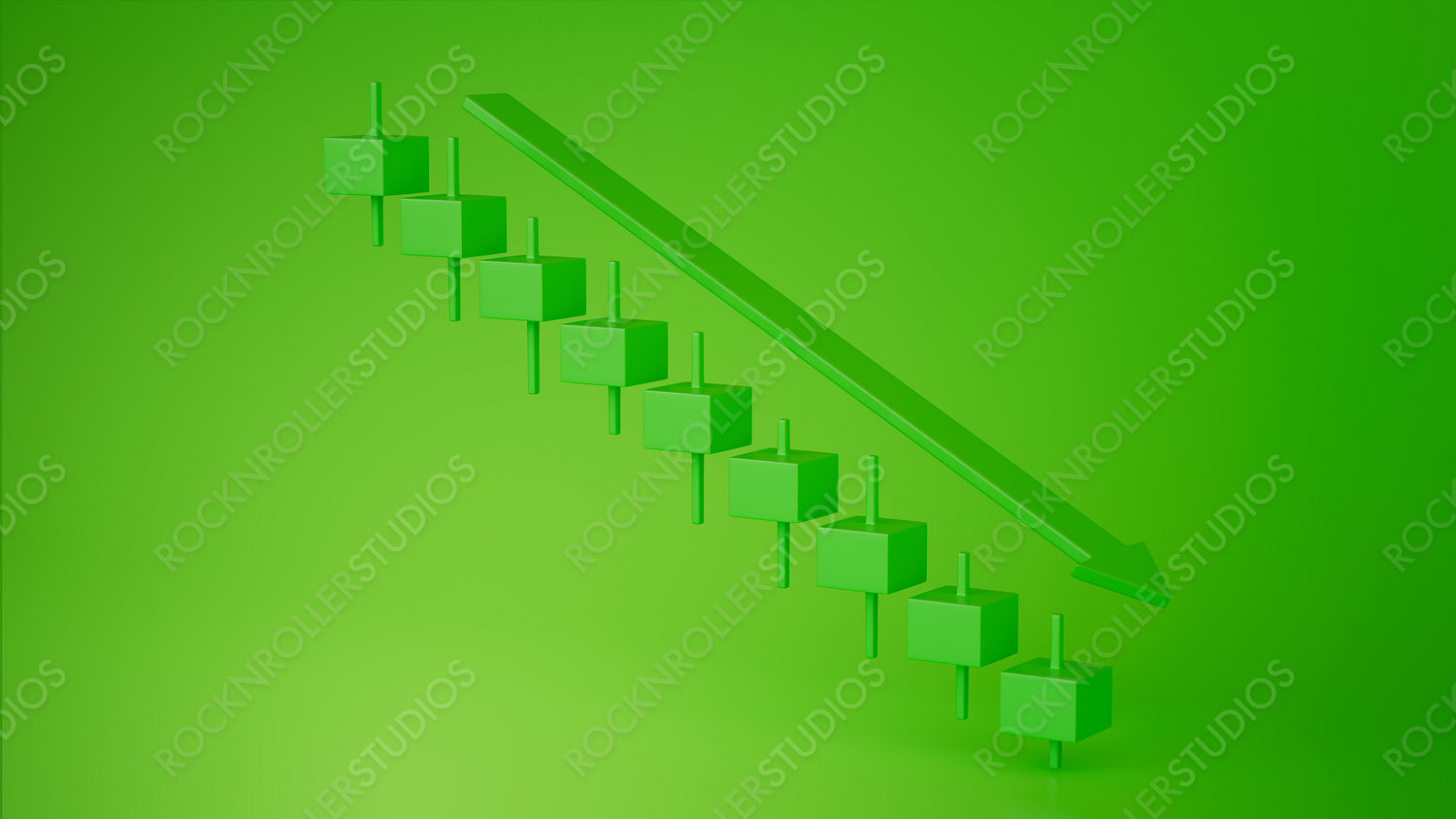 Minimalist 3D Financial Decline Chart in Monochrome Green