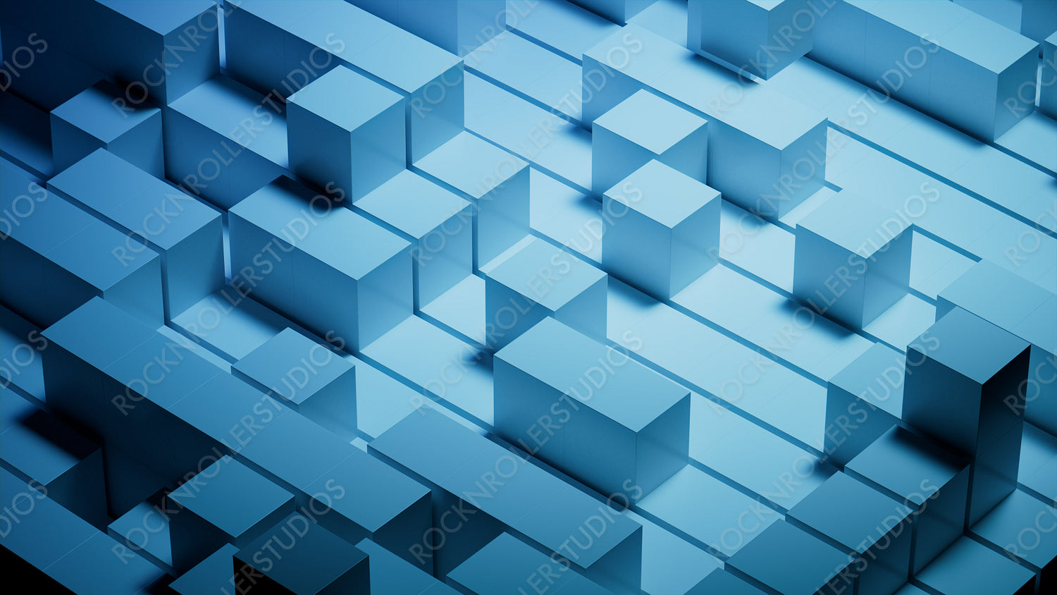 Modern Tech Wallpaper with Precisely Constructed Glossy Blocks. Blue, 3D Render.