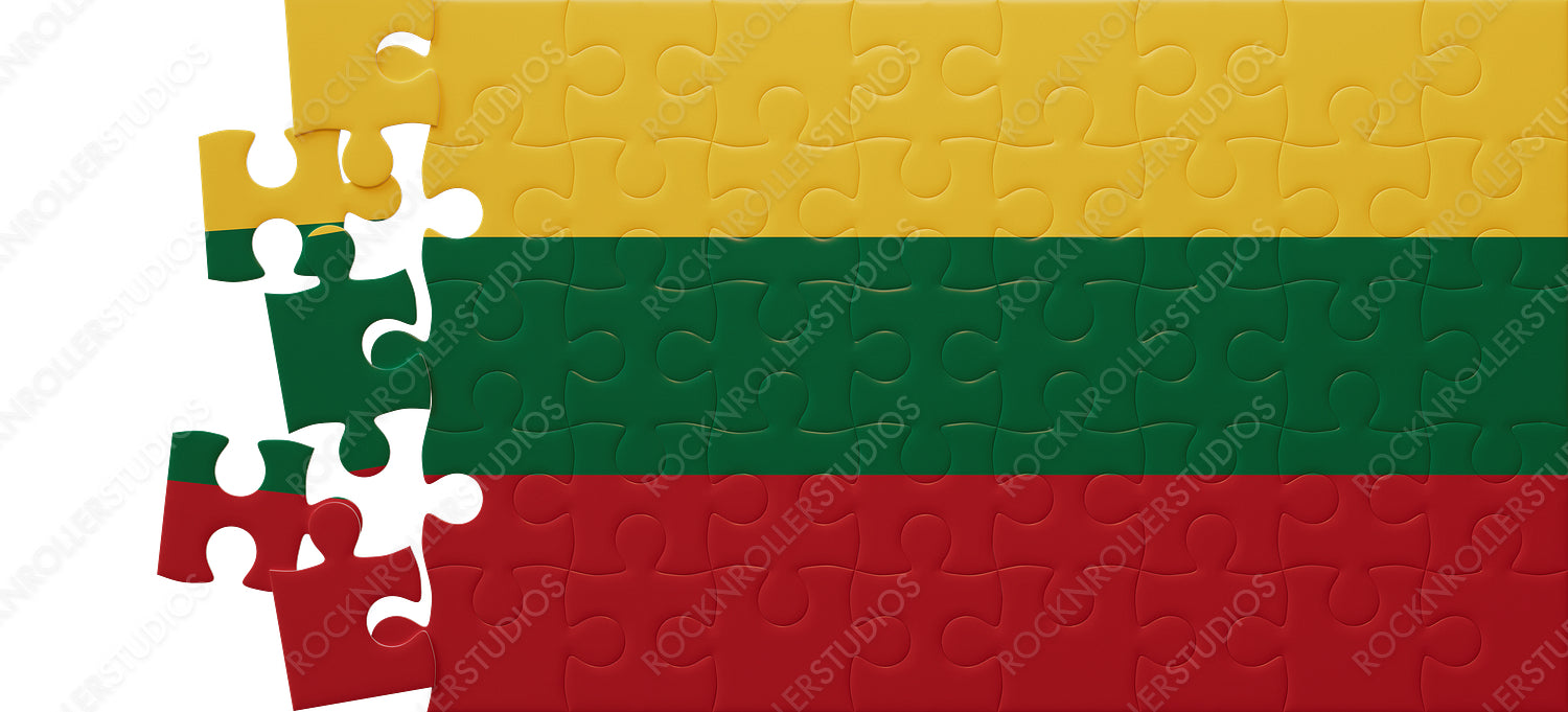 Piece Together Lithuania: Incomplete Jigsaw Puzzle of Vibrant Yellow, Green, and Red Flag