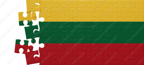 Piece Together Lithuania: Incomplete Jigsaw Puzzle of Vibrant Yellow, Green, and Red Flag